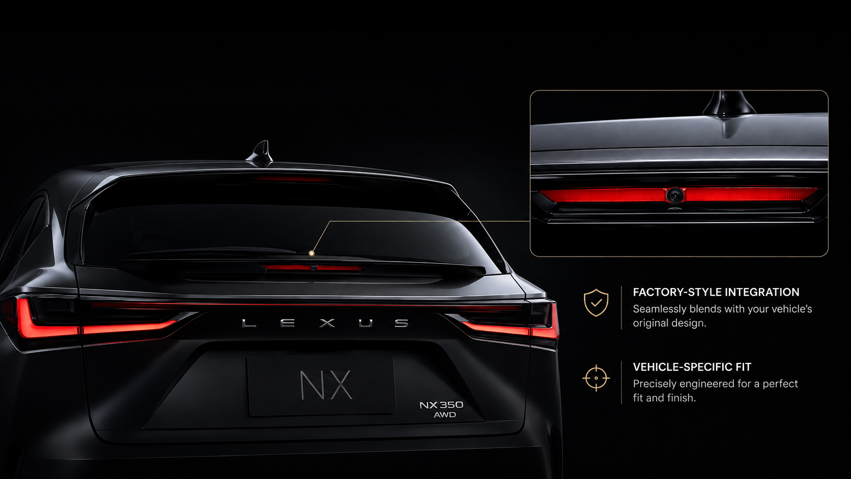 Vehicle-specific rear camera integration designed to blend with the original vehicle finish